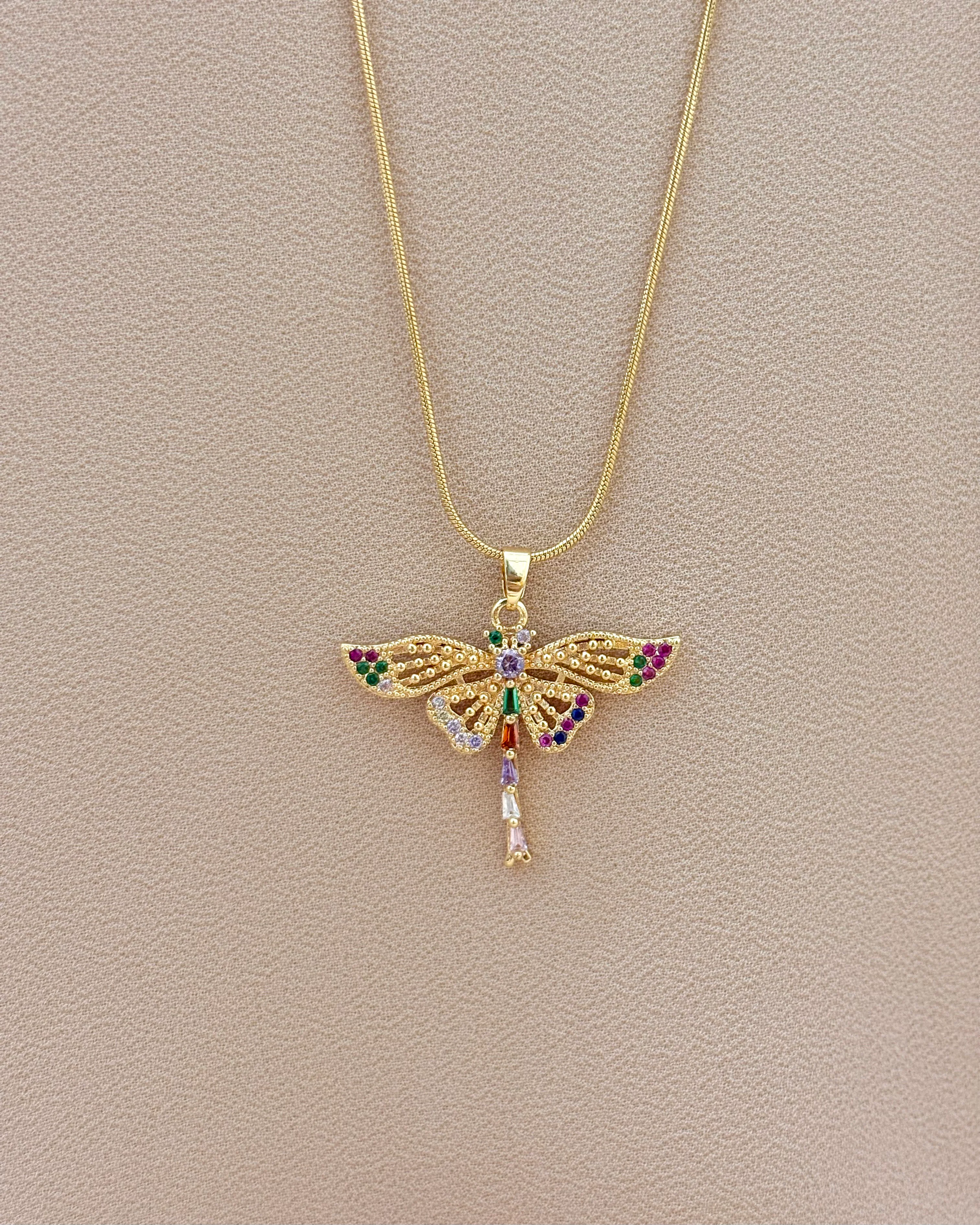 Multicolour stoned dragonfly pendant necklace 3