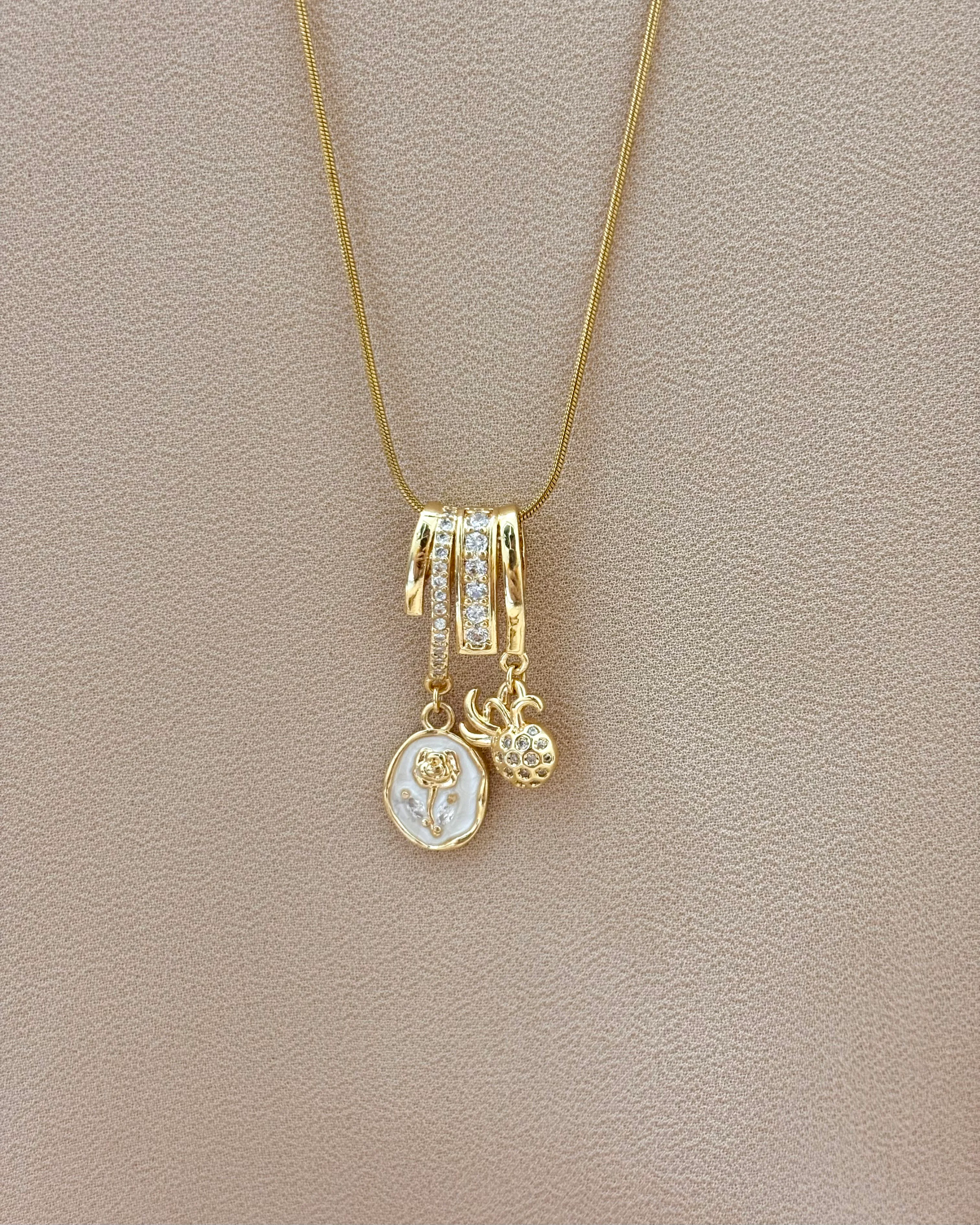 Pineapple and rose seal multi pendant necklace 2