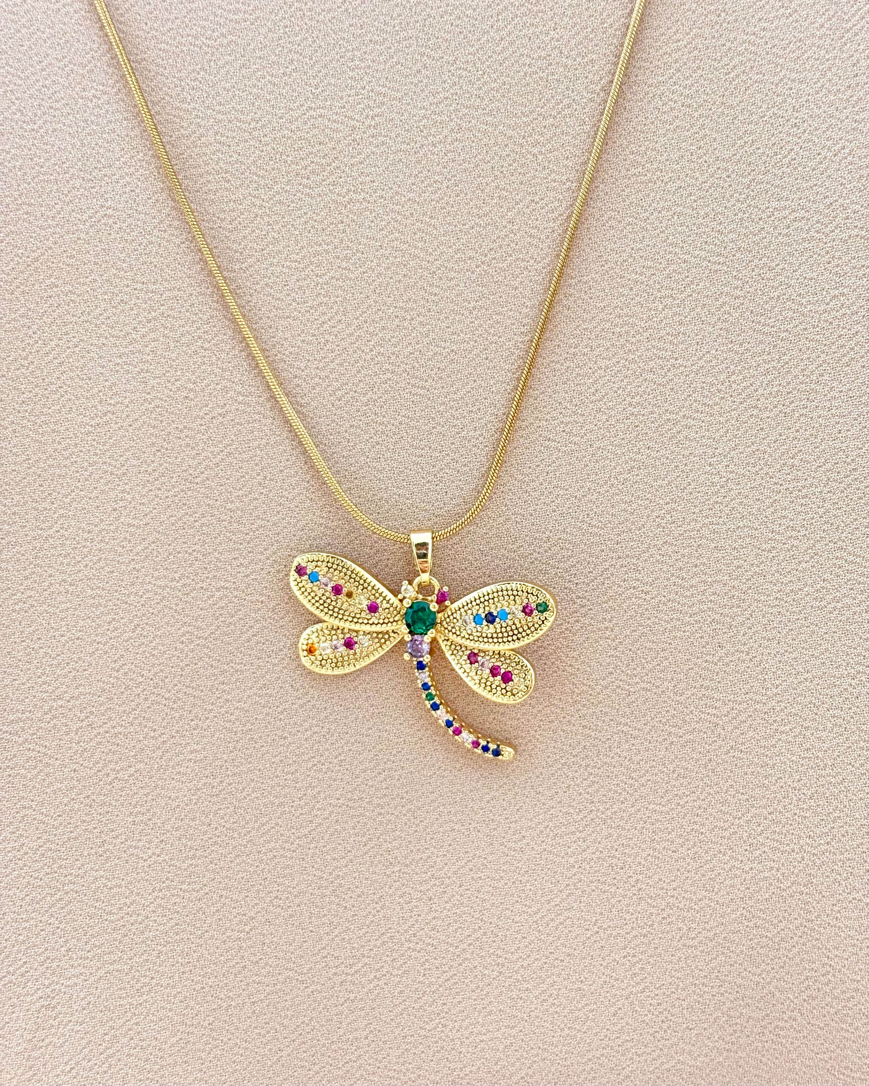 Multicolour stoned dragonfly themed pendant necklace 1