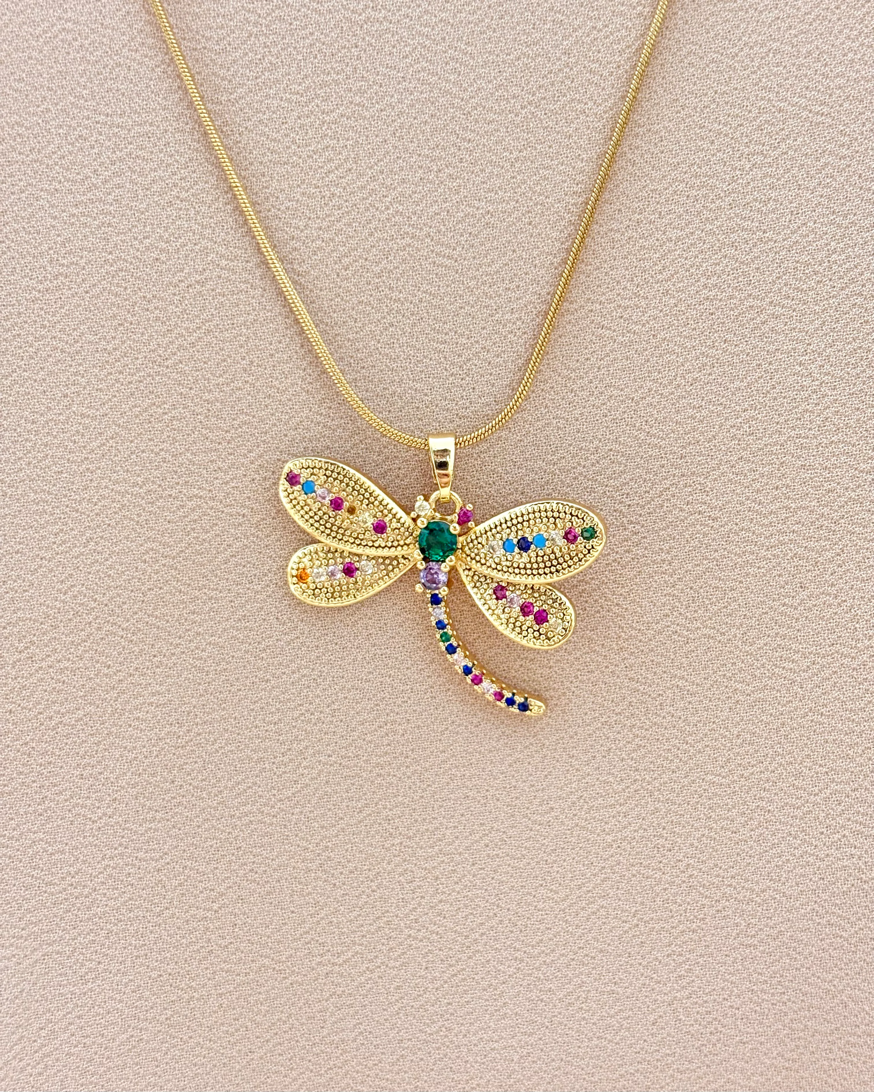 Multicolour stoned dragonfly themed pendant necklace 2