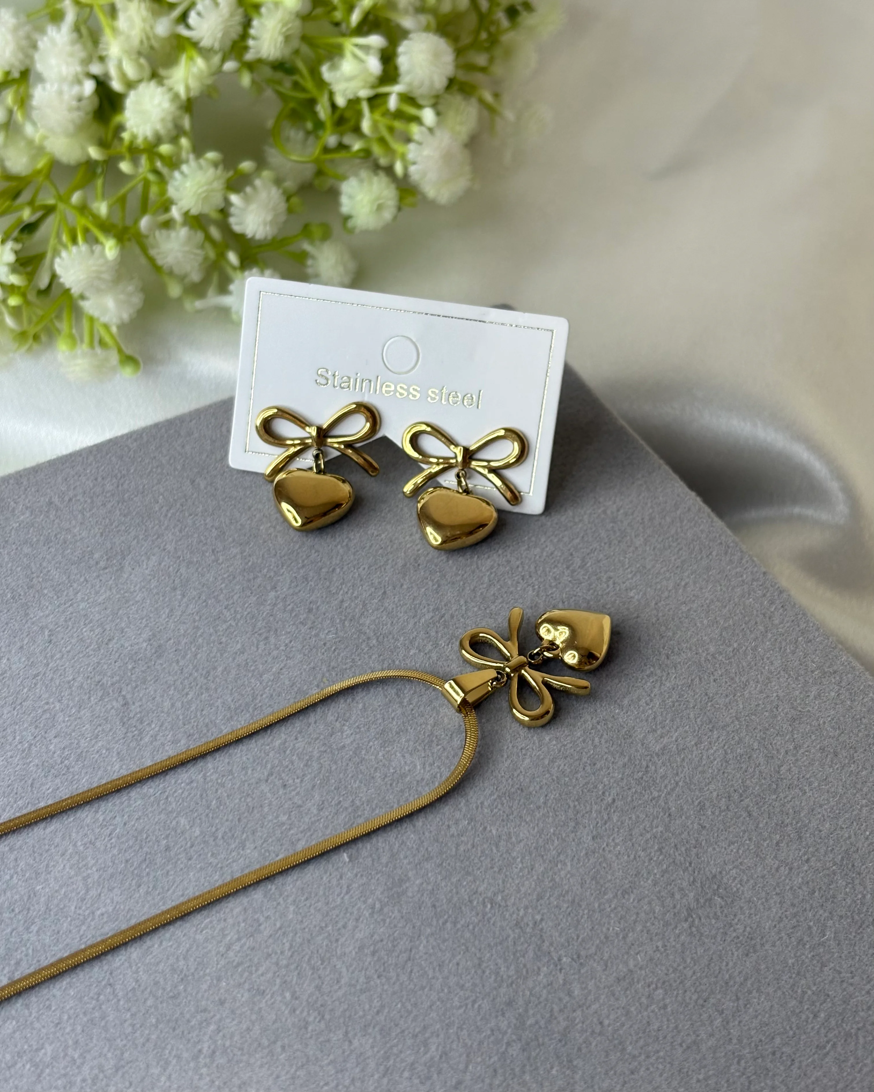 Bow and heart themed pendant and ring combo 1