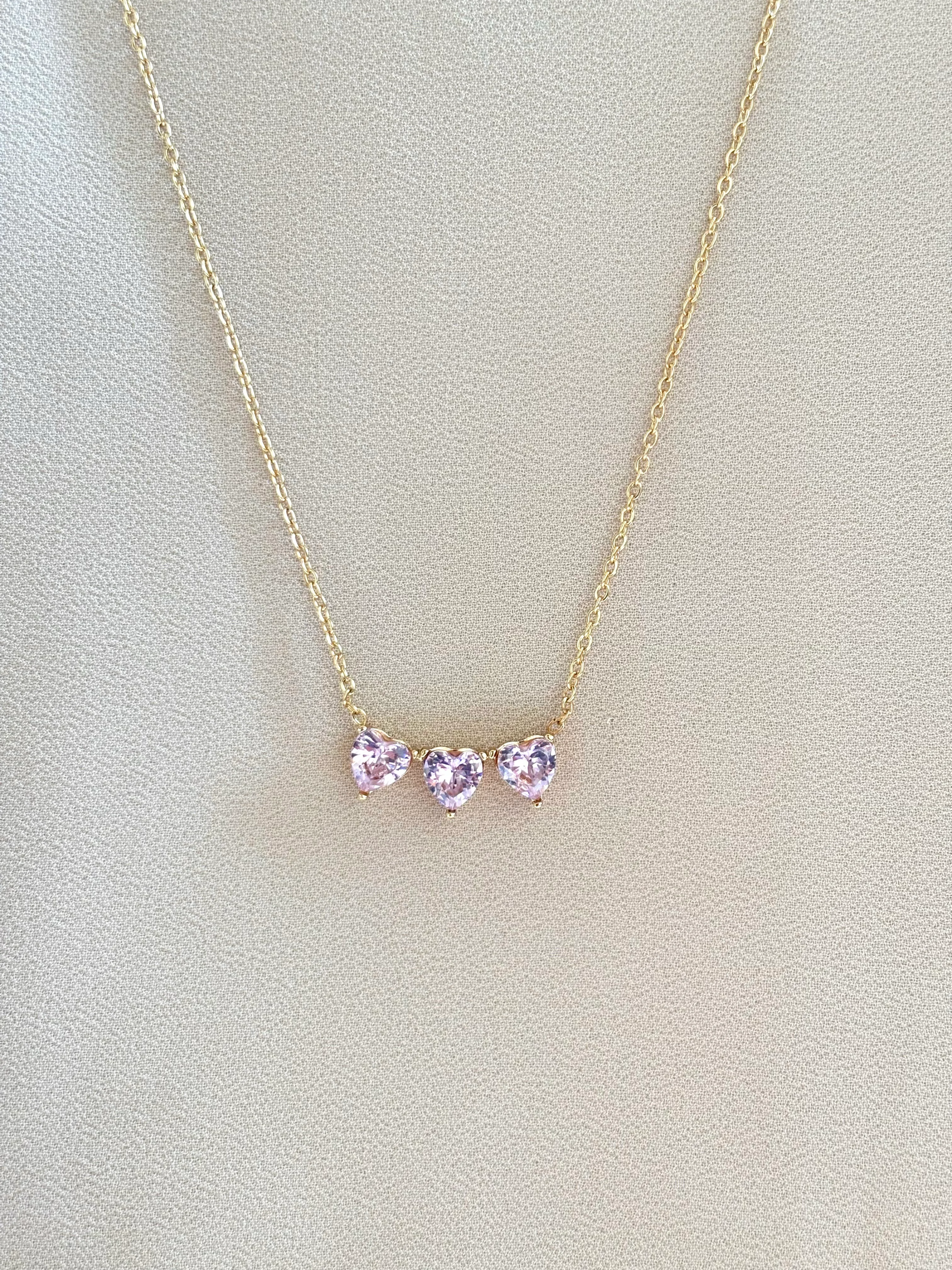 Pink heart stones necklace