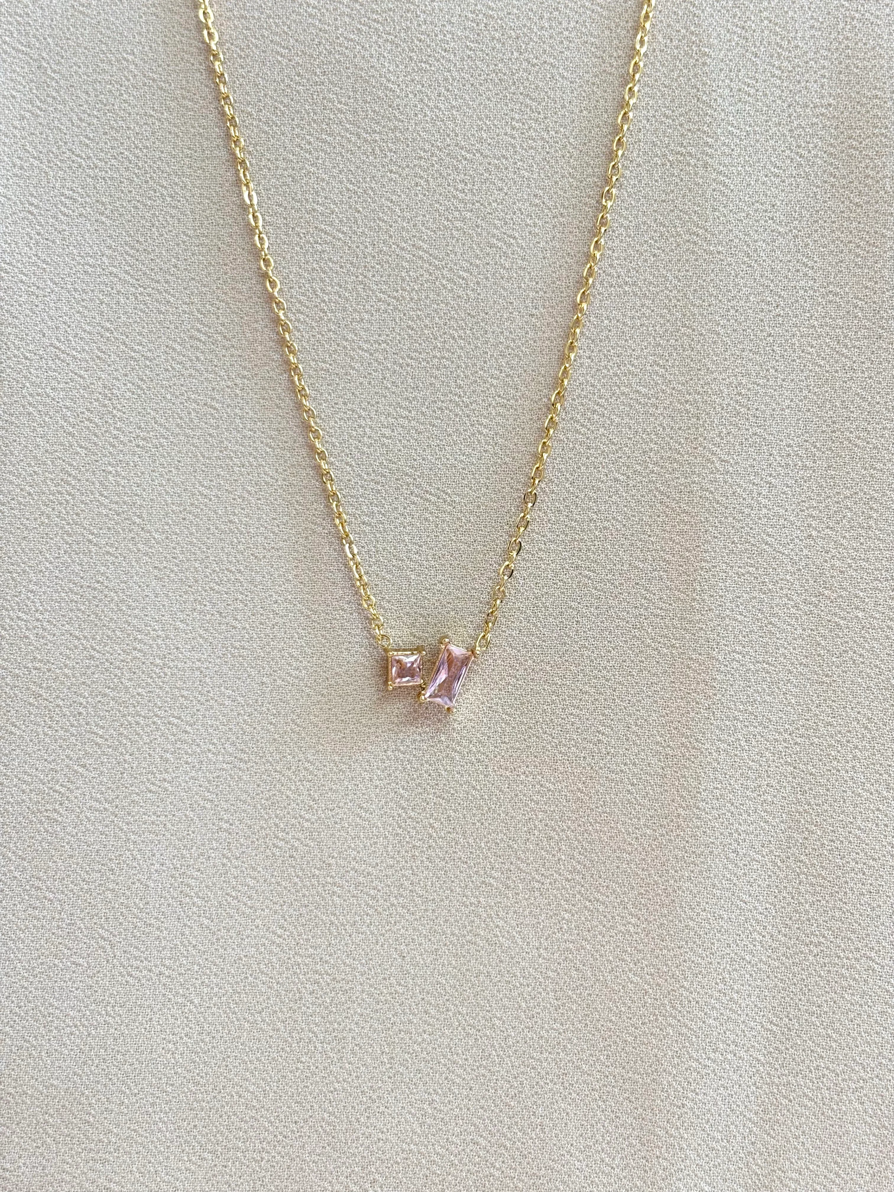 Pink stone pair necklace