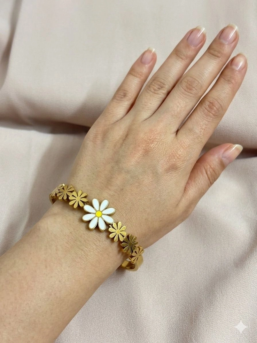 White Flower bangle bracelet 1