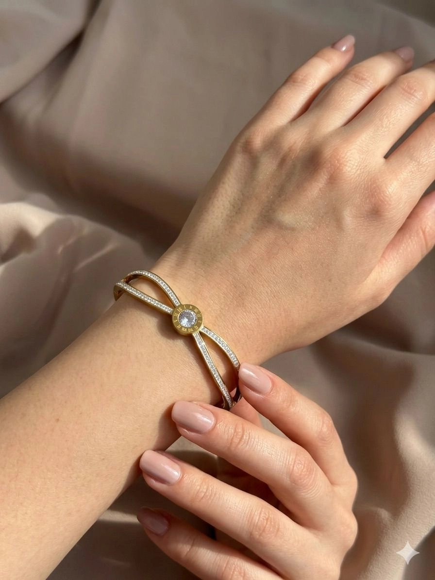 Cross design with roman letter engraved AD studded bangle bracelet 1