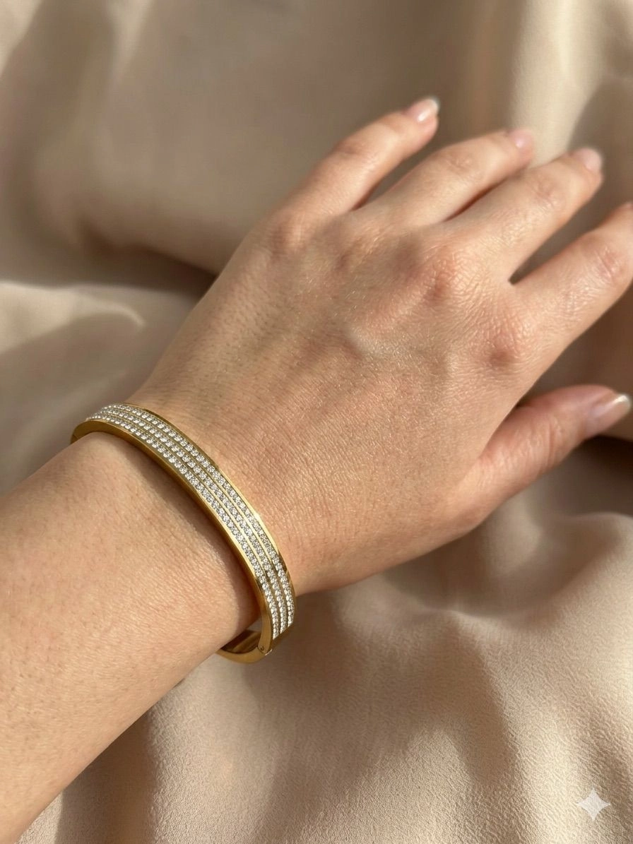 Ad studded triple line bangle bracelet 1