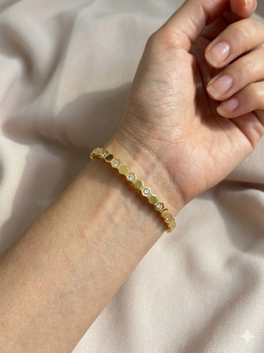 Hexagon stone studded bangle bracelet 1