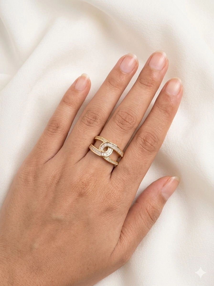 Interconnected stone themed adjustable ring 1