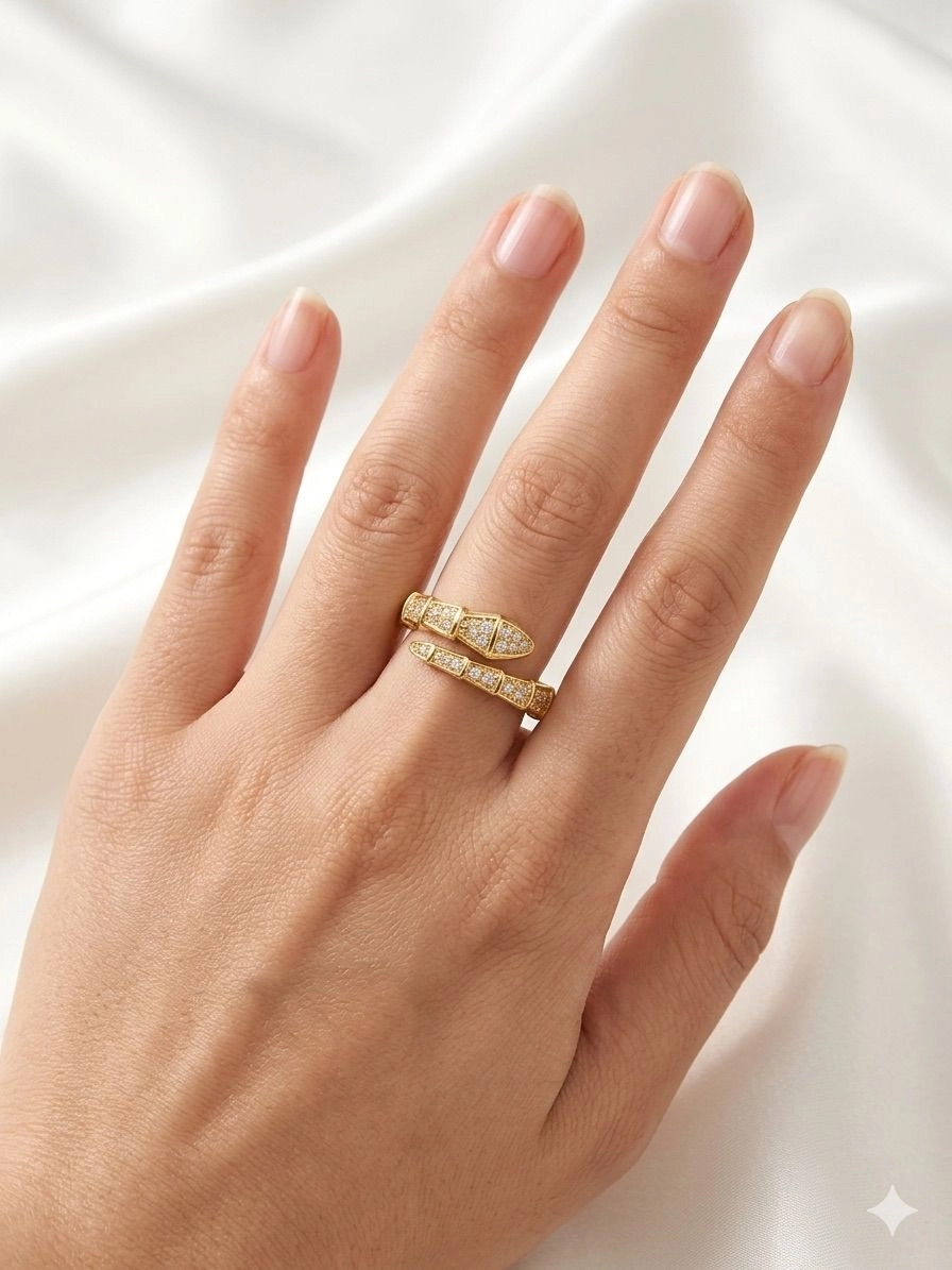 Snake with stones adjustable ring 1