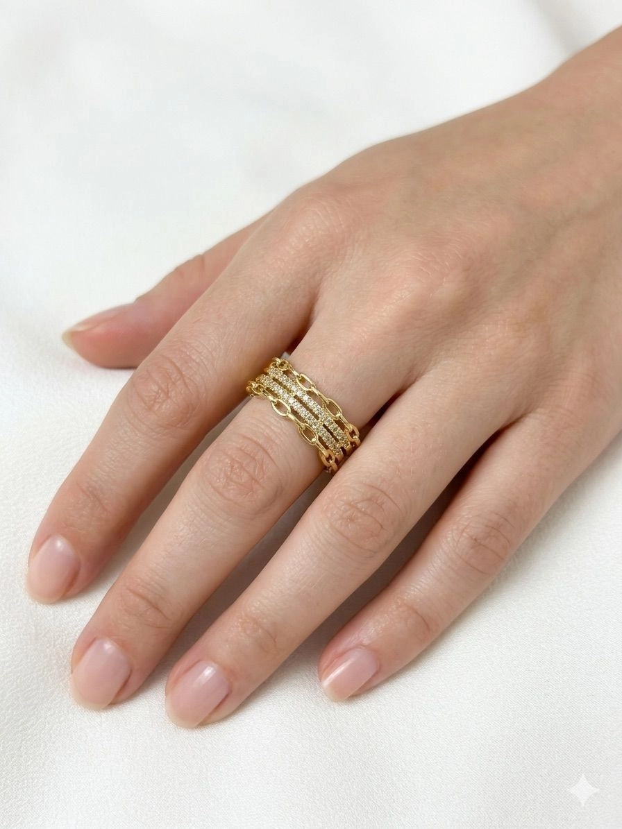 Four layer ring with stones