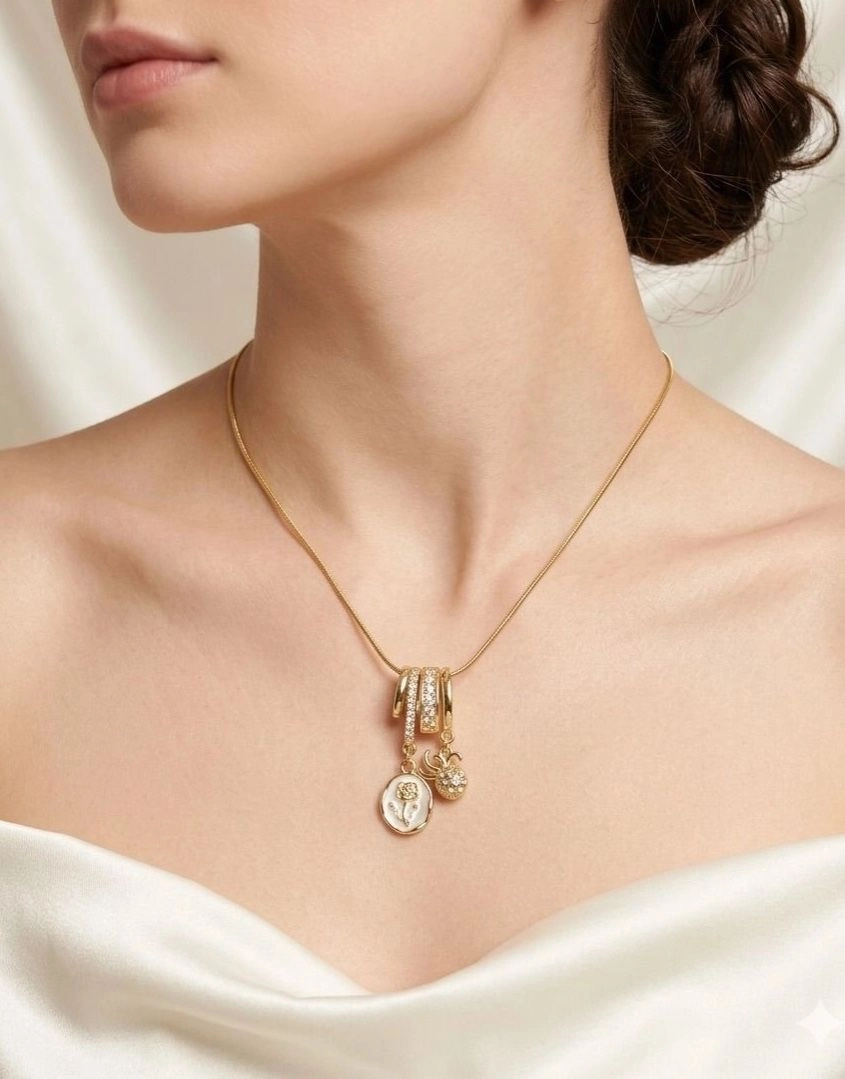 Pineapple and rose seal multi pendant necklace 1