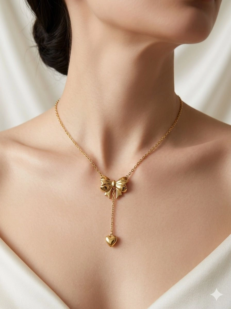 Bow and heart hanging necklace 1