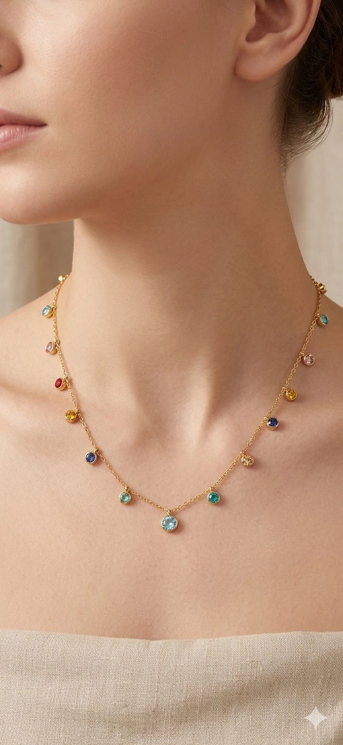 Multicolour stones studded charm necklace 1
