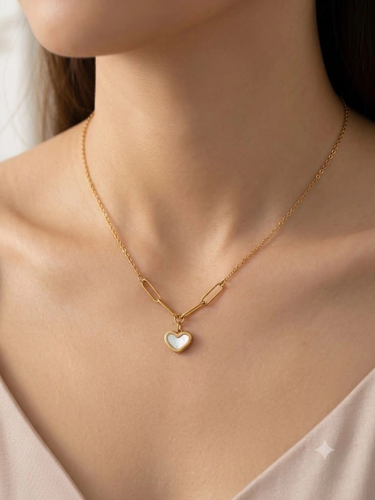 Mother of pearl heart with paper clip chain