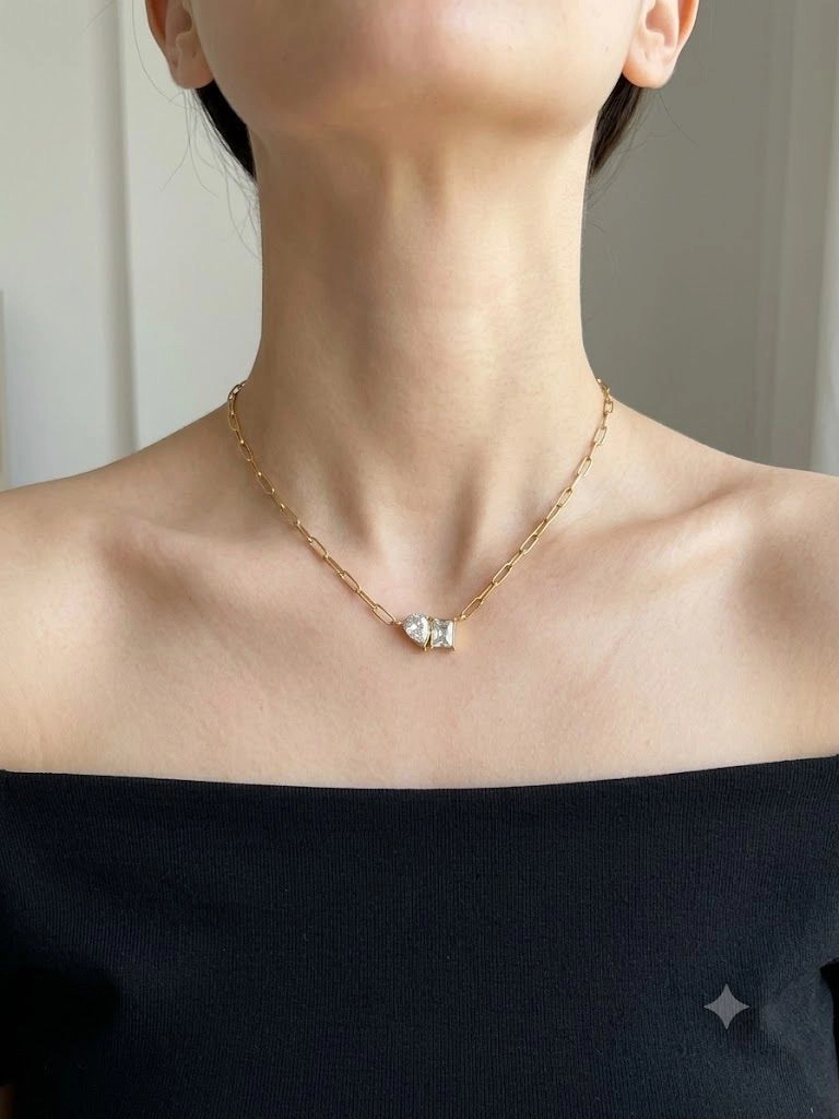 Pair stone paper clip chain