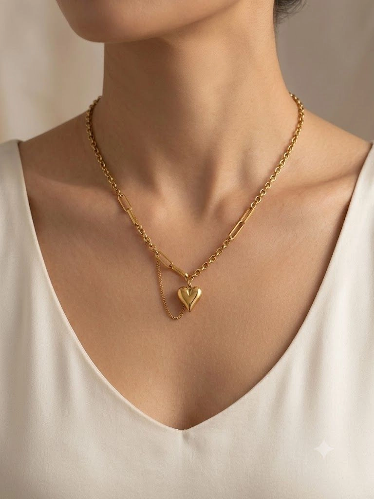 Heart pendant contemporary chain