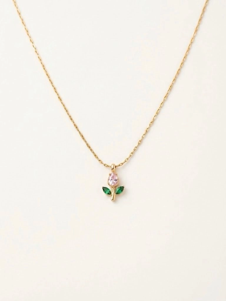Pink tulip minimal pendant neck chain