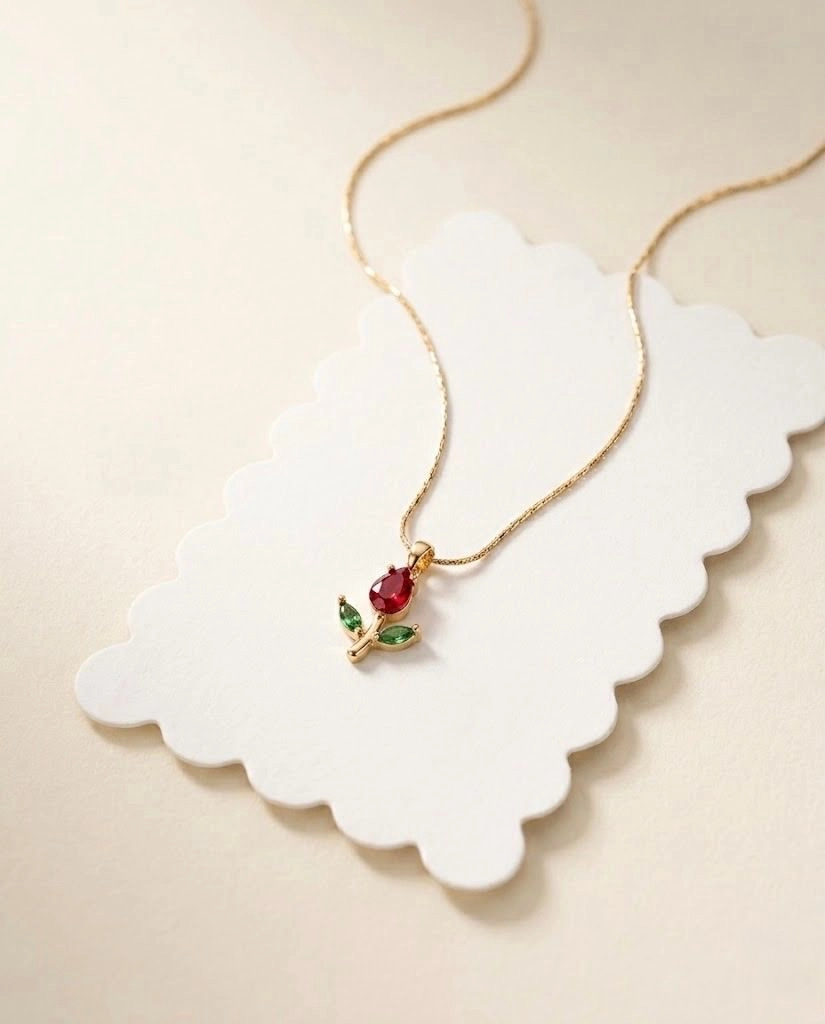 Red tulip minimal pendant neck chain