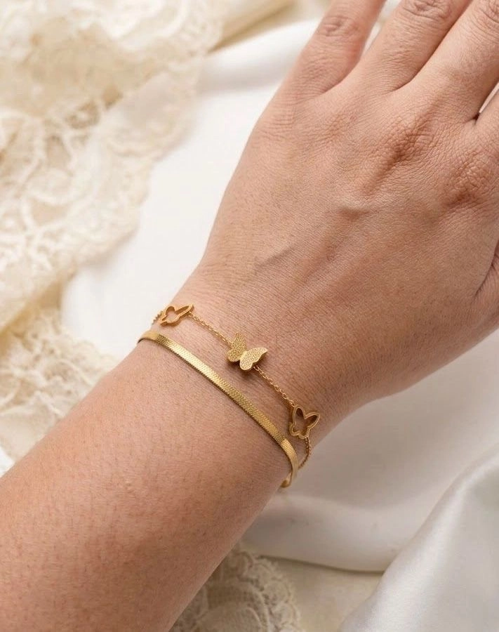 Snake chain butterfly double layer bracelet