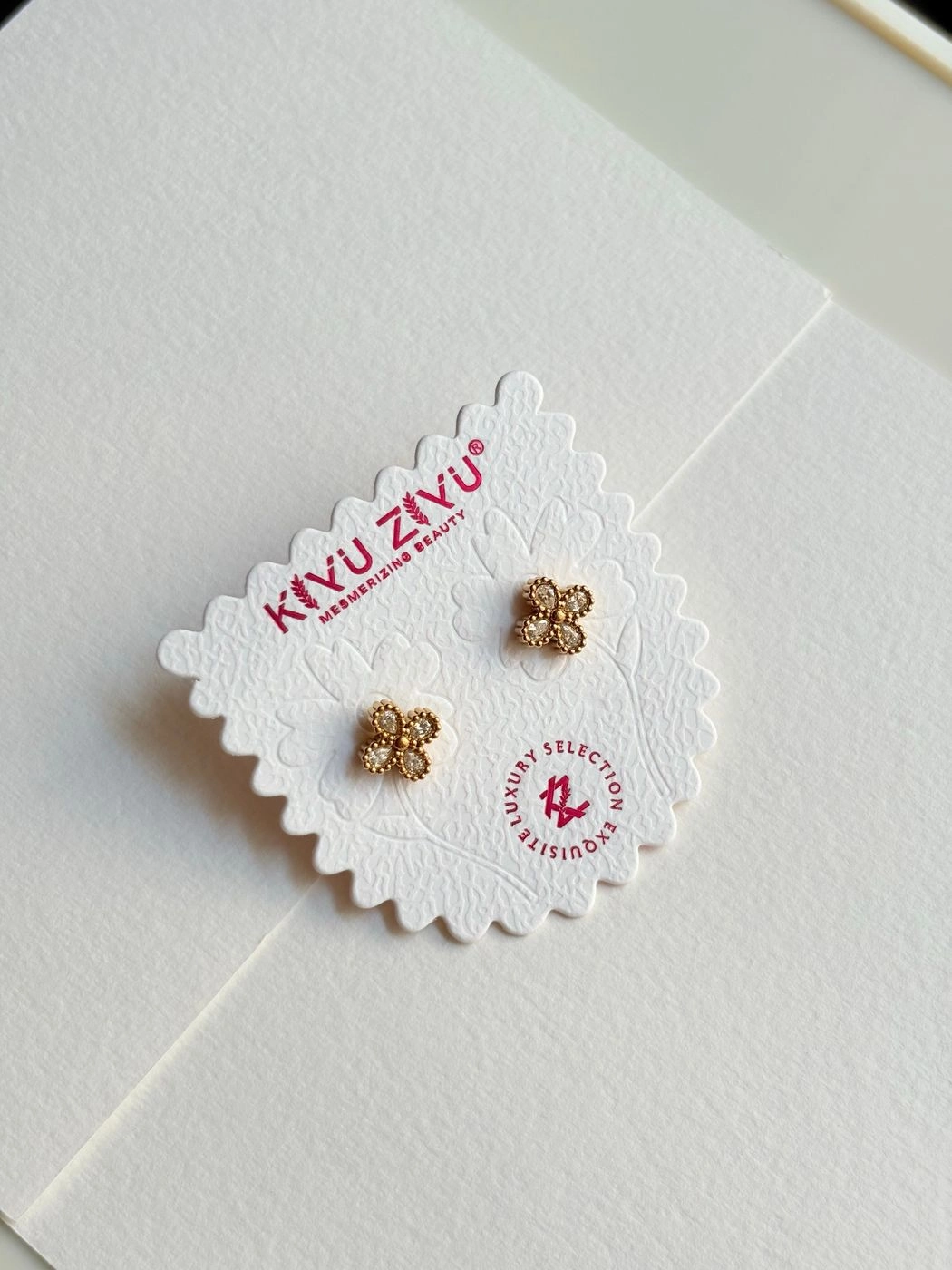 Dainty four petal flower ball back earrings