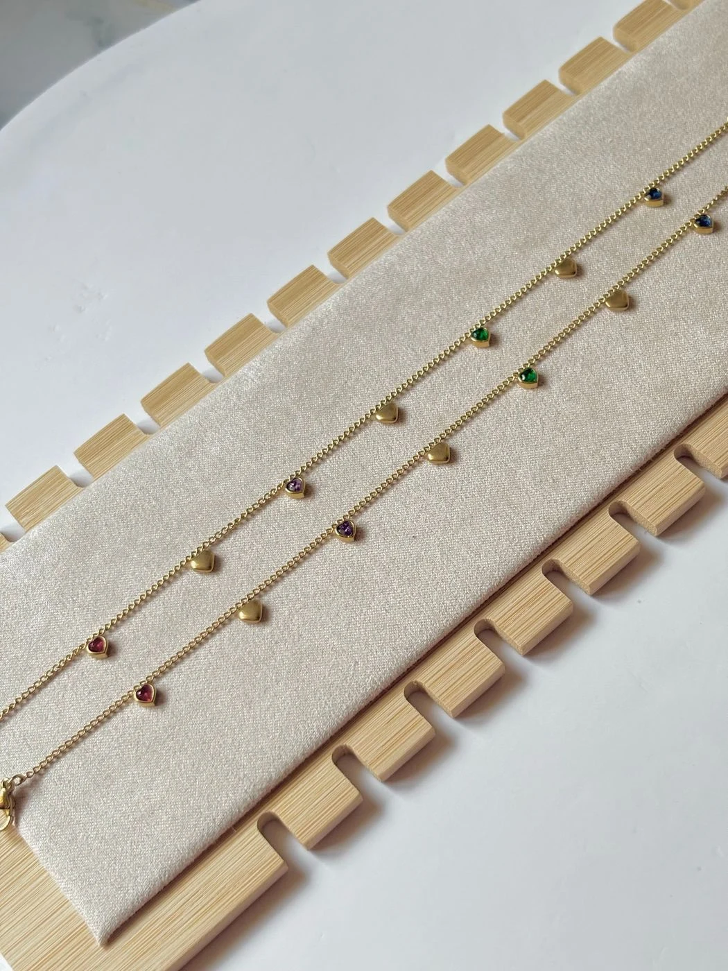 Heart & multicolour stones charm anklets (pair)
