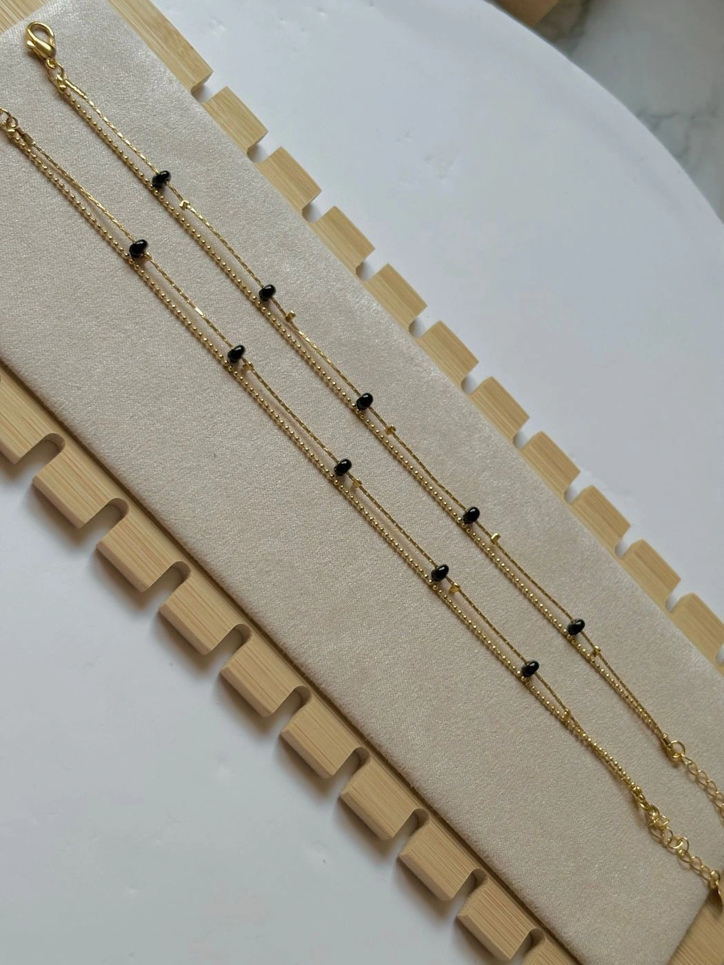 Black beed double layer anklets (pair)