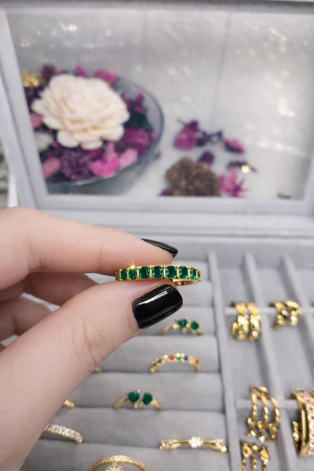 316L Stainless Steel (Premium Anti-Tarnish) Emerald Eternity AD Stone Ring