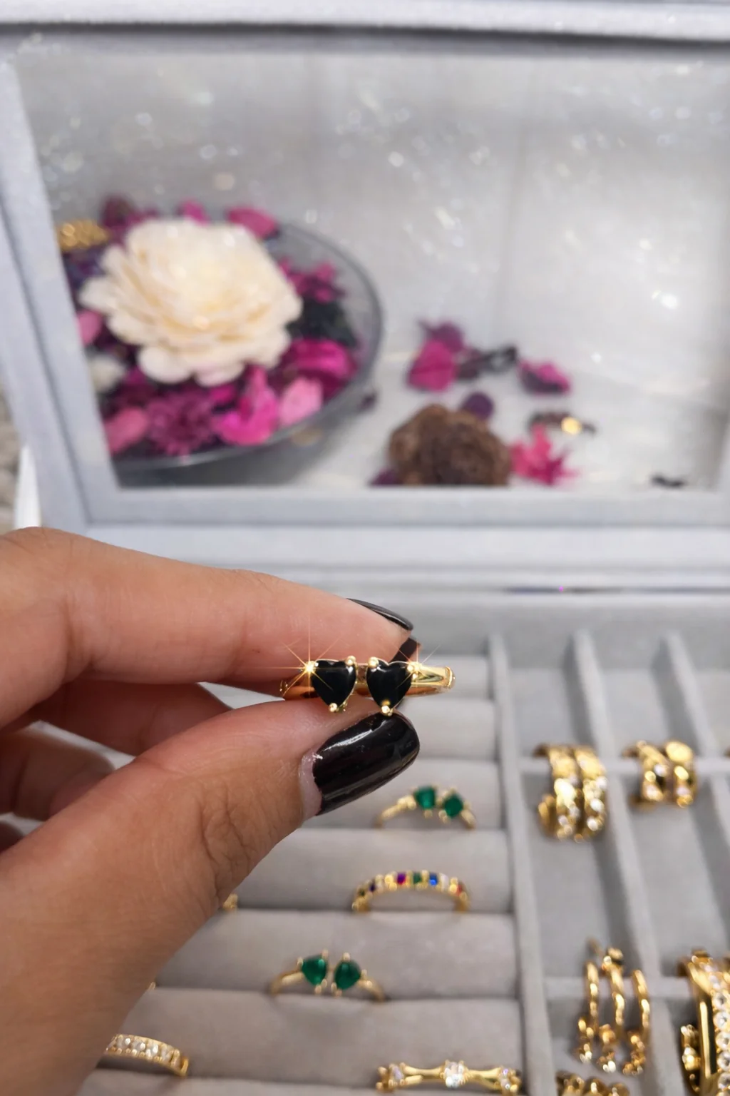 316L Stainless Steel (Premium Anti-Tarnish) Twin Heart Onyx Ring