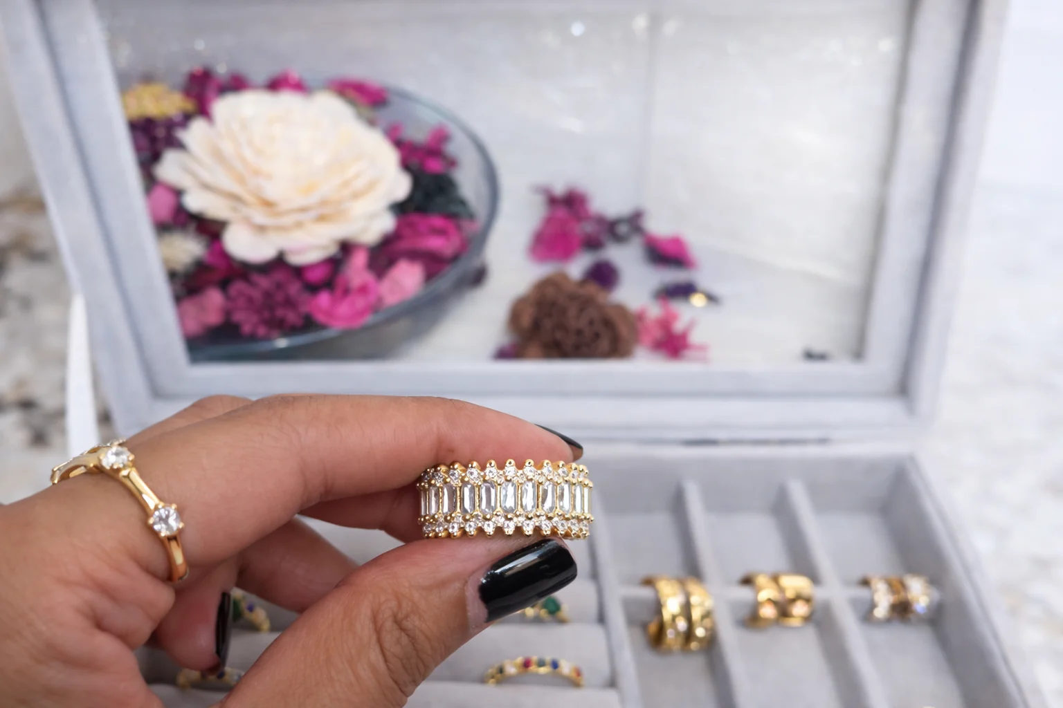 316L Stainless Steel (Premium Anti-Tarnish) Baguette AD Diamond Statement Ring