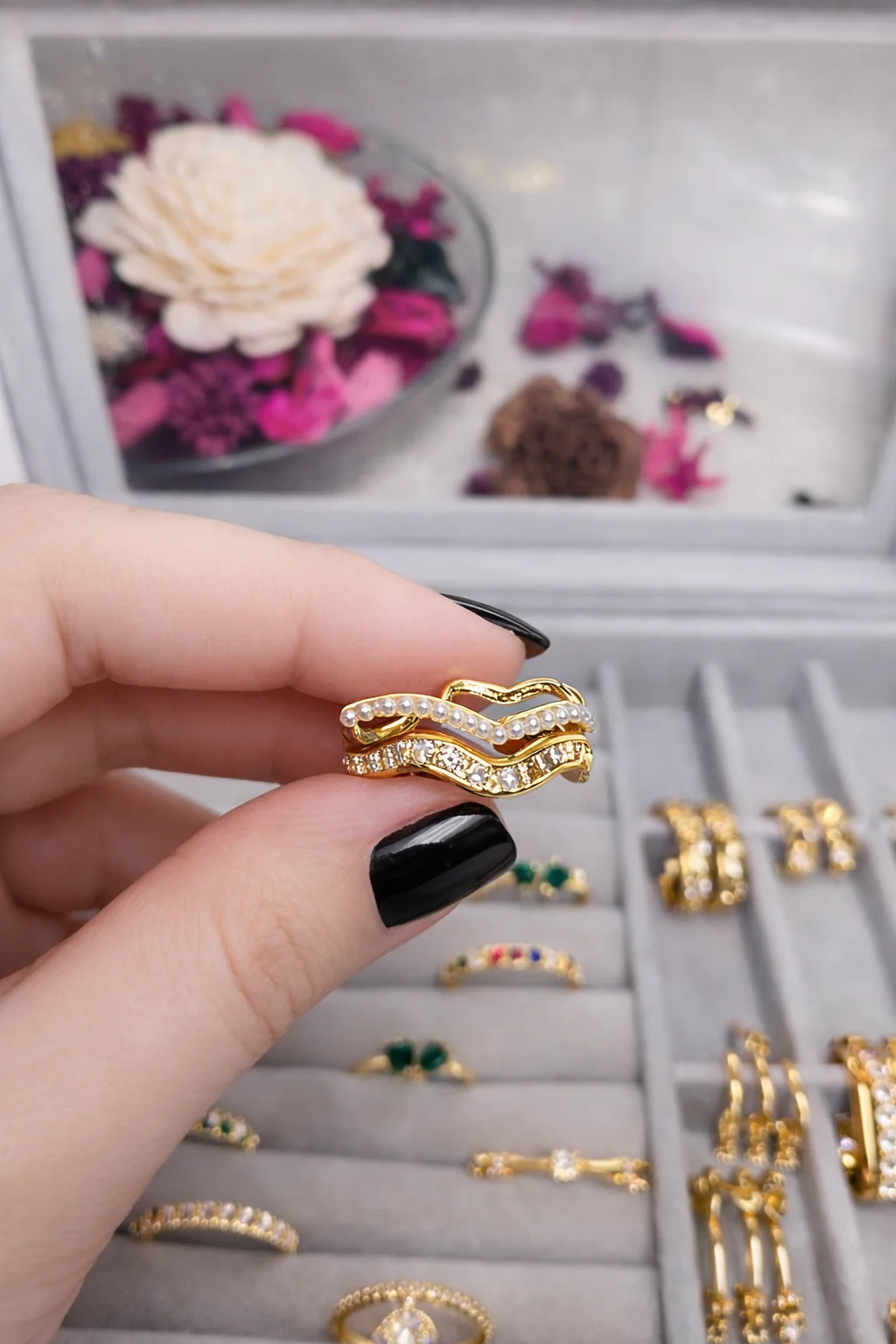 316L Stainless Steel (Premium Anti-Tarnish) Wave Stack Ring