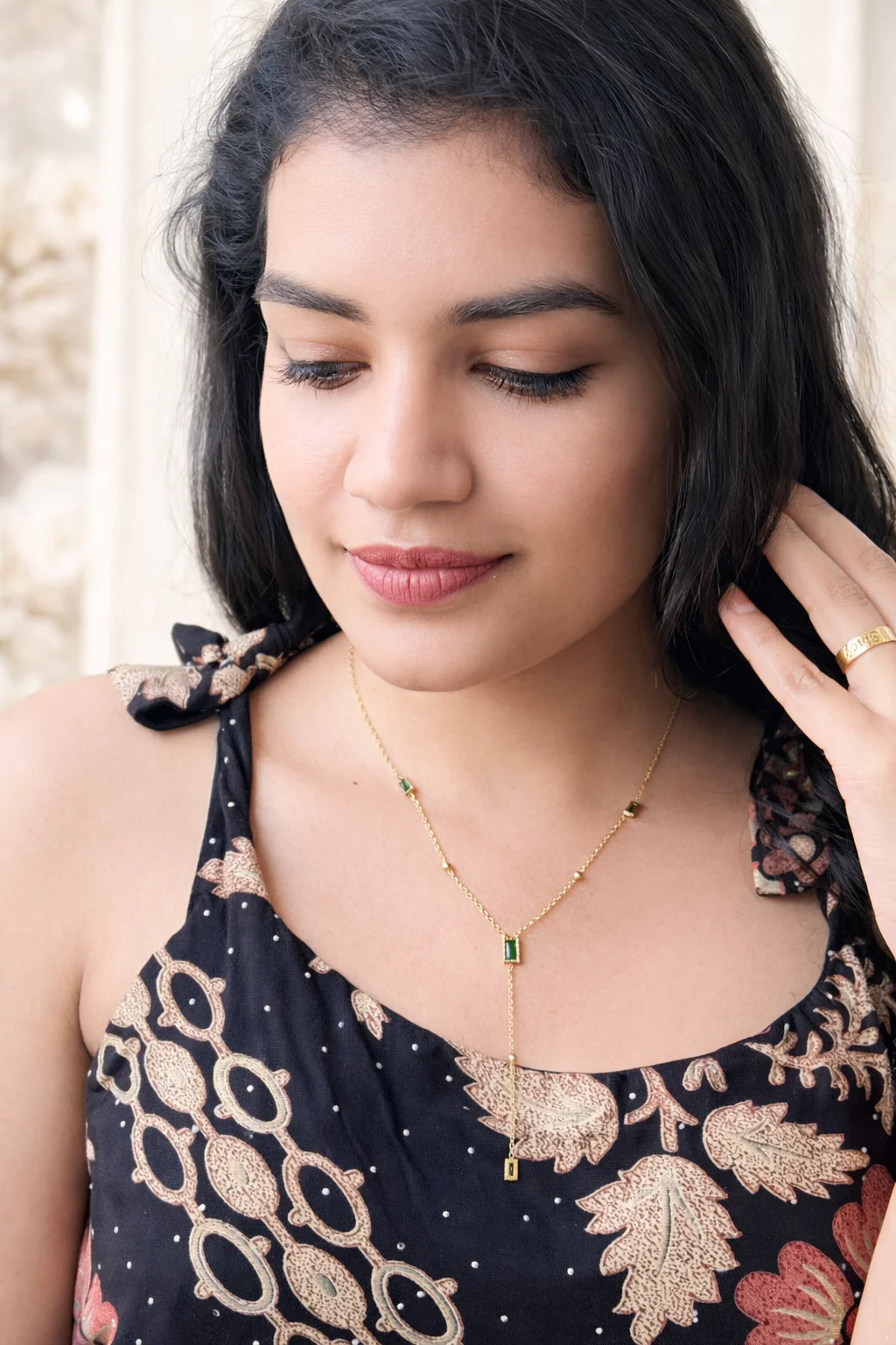 316L Anti Tarnish Emerald Y-Drop Necklace