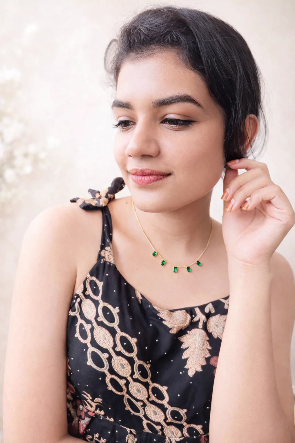 316L Anti Tarnish Emerald Necklace Set (with ear stud)