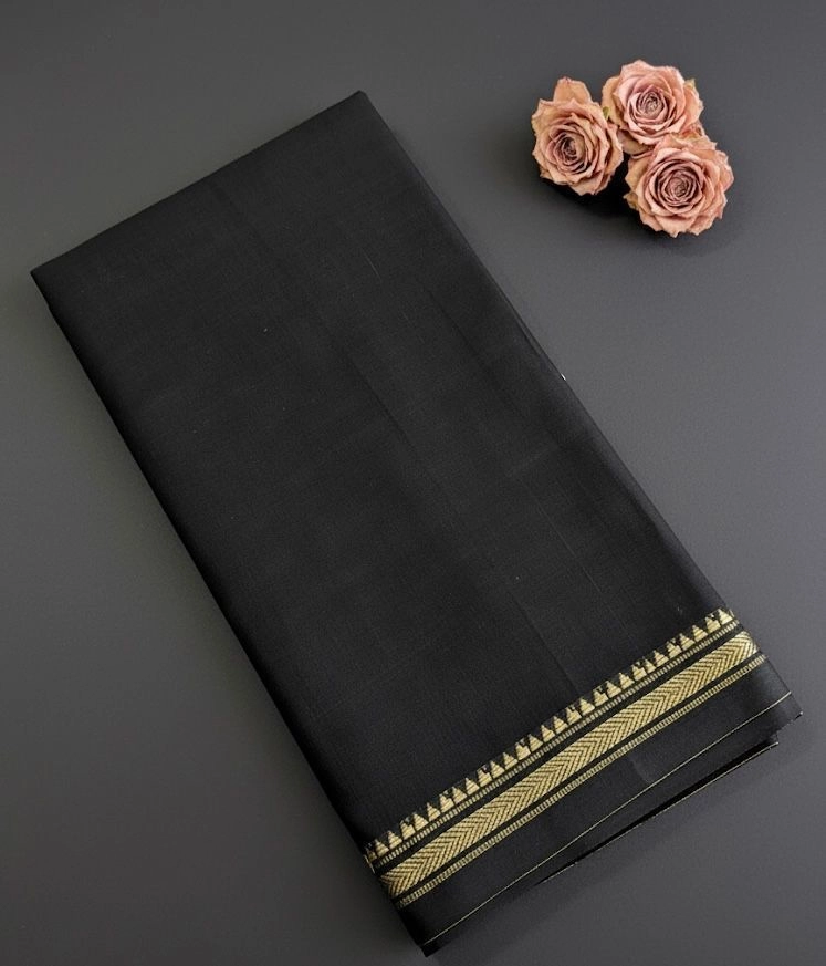 Black Temple Border Cotton Saree