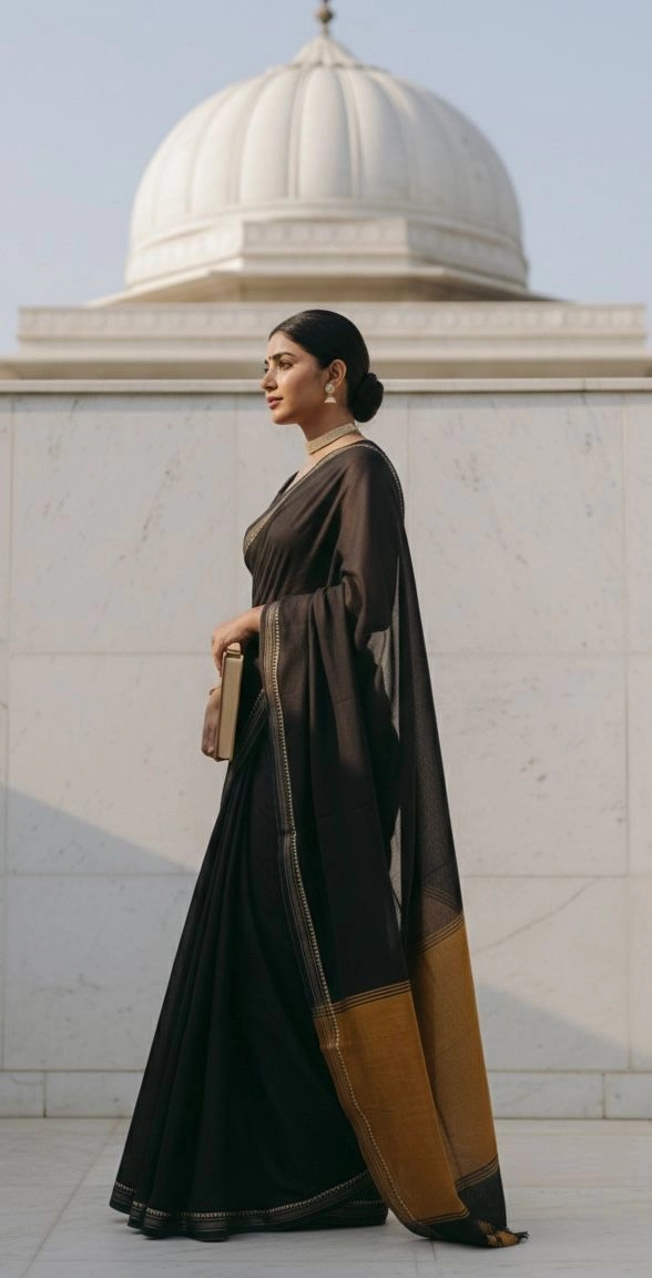 Black Temple Border Cotton Saree 2