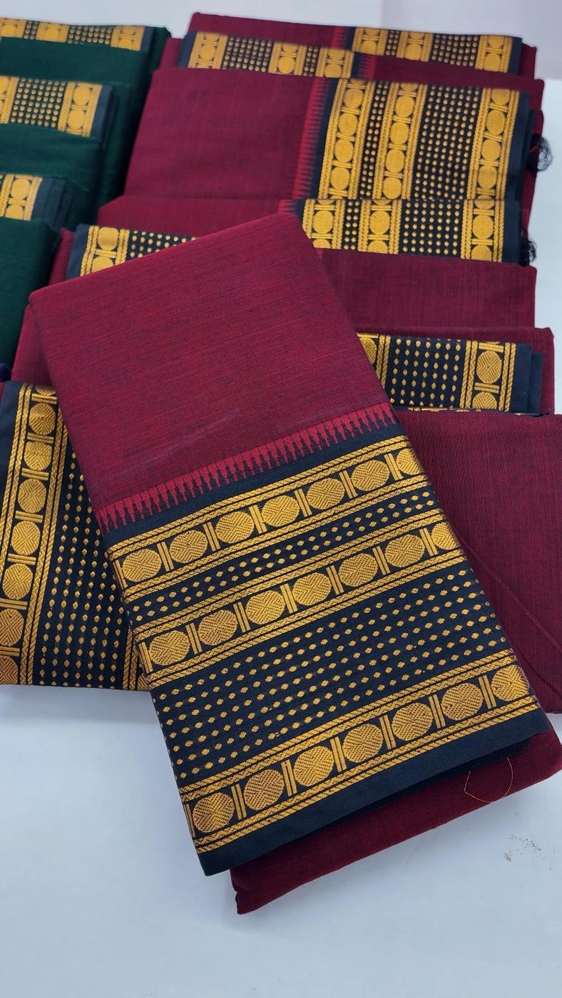 Traditional Rudhraksham Border Retta Petta Cotton Saree