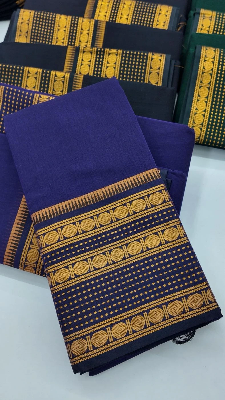 Traditional Rudhraksham Border Retta Petta Cotton Saree 4