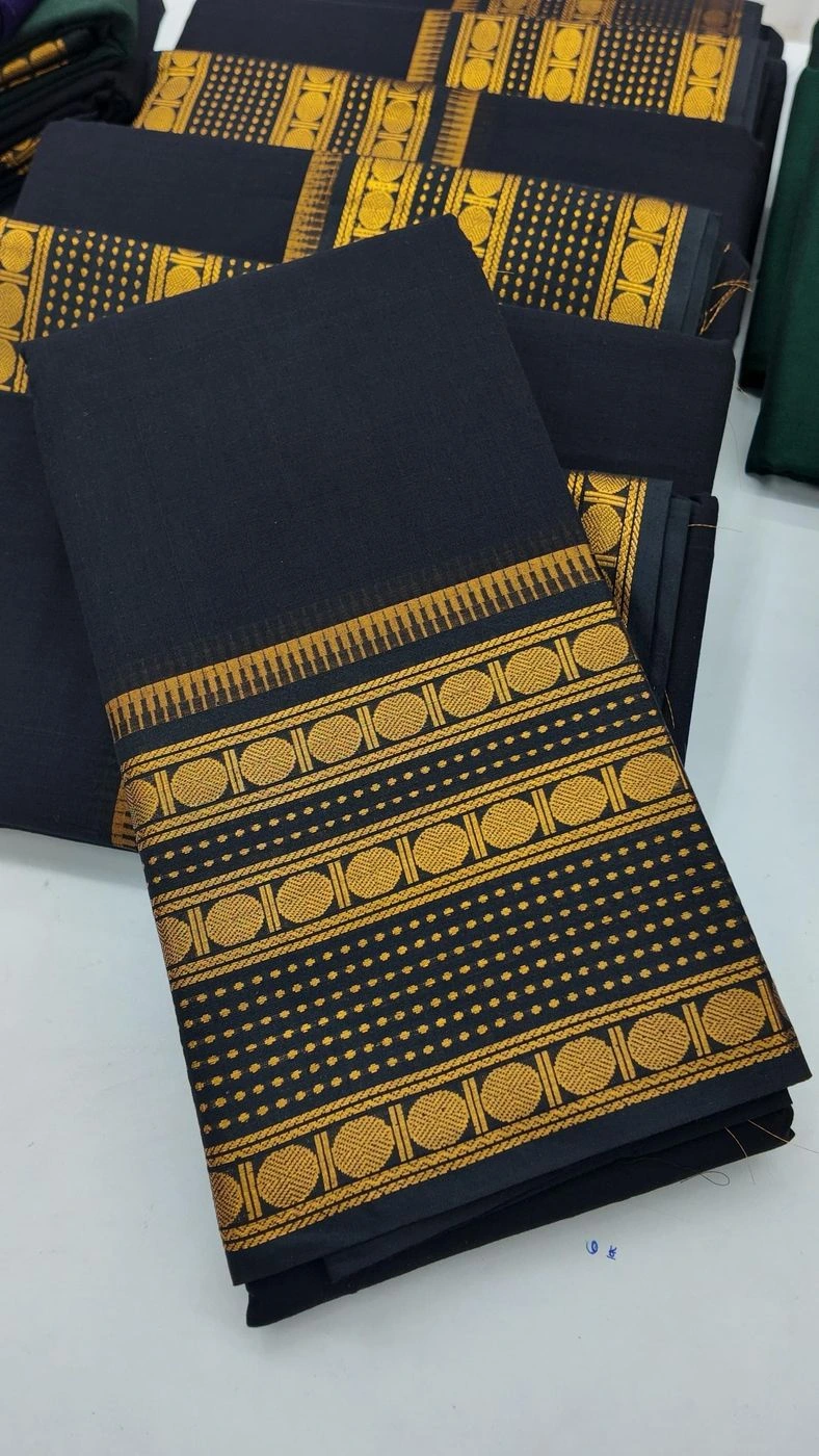 Traditional Rudhraksham Border Retta Petta Cotton Saree 2