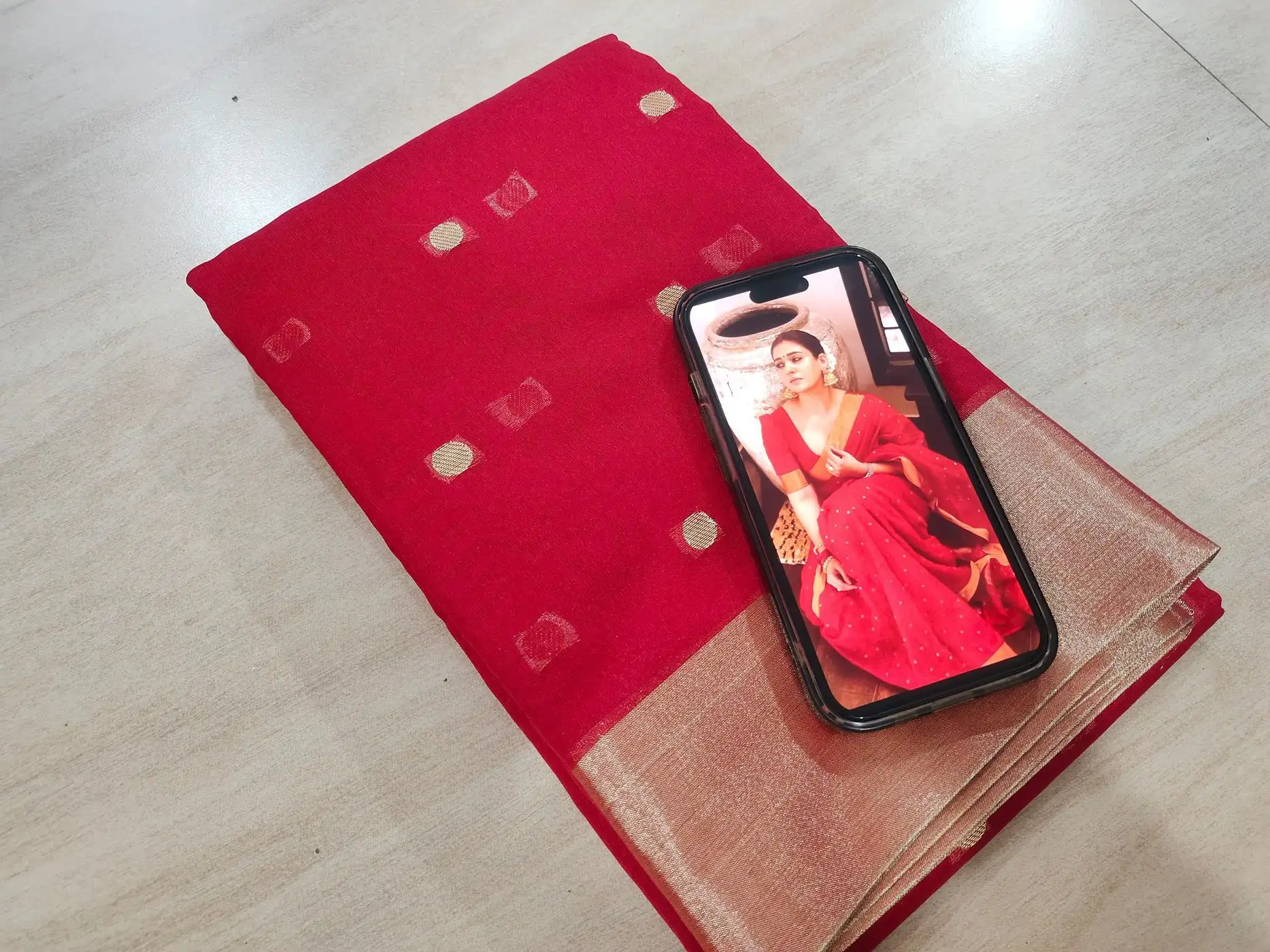 Nayanthara Inspired Red Polka Saree 2