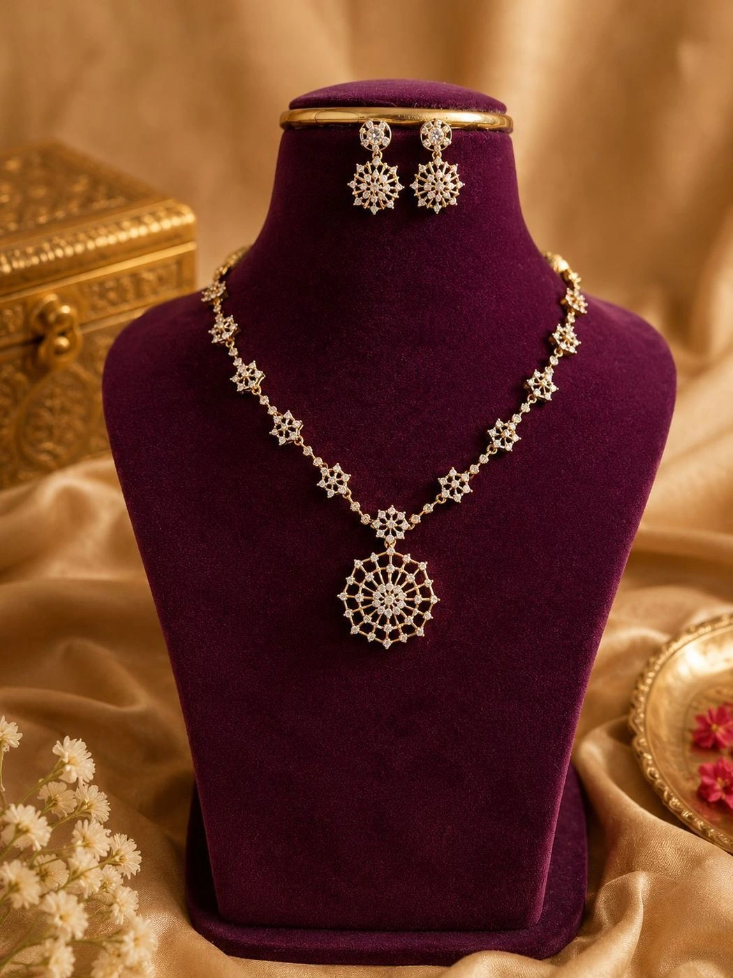Diya Necklace AD Stone