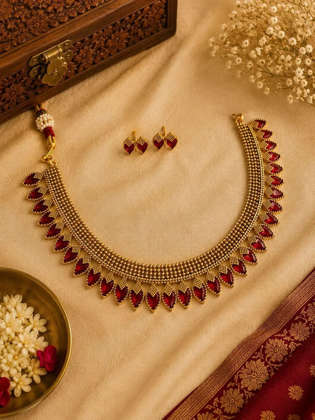 Maroon Palakka Necklace Set