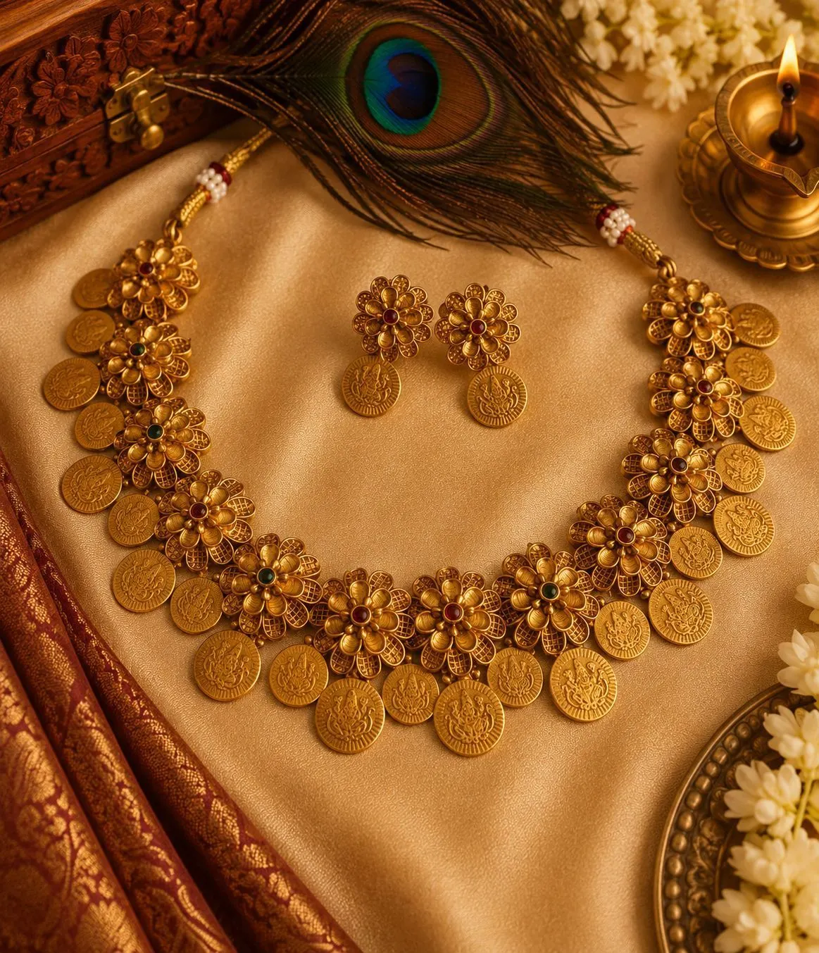 Flower and Coin Necklace 1