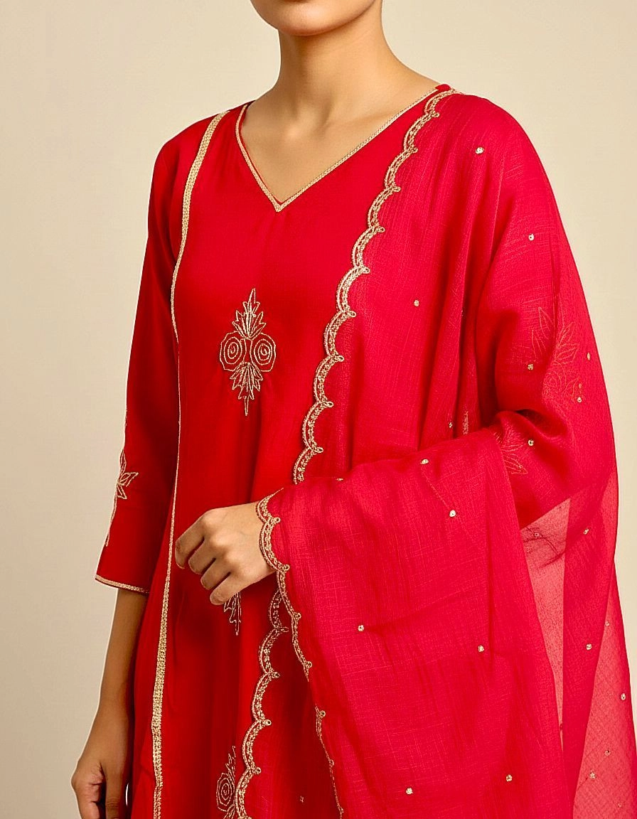 Naila Kurta set | Warm Red