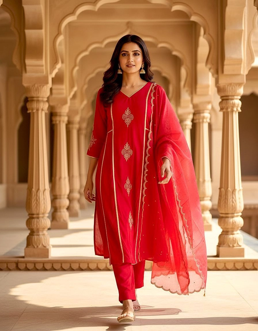 Naila Kurta set | Warm Red