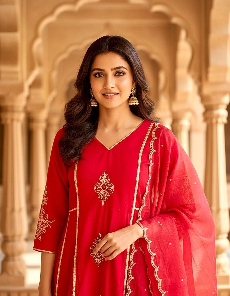 Naila Kurta set | Warm Red