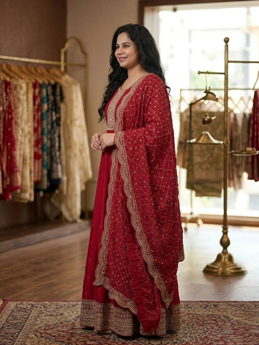 Meesha | A majestic Anarkali-style floor-length suit