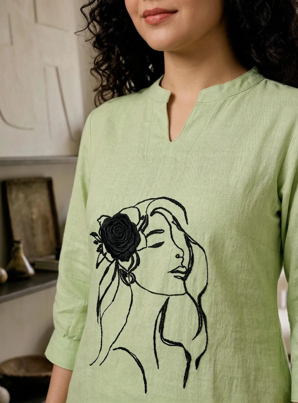 Chori Co-Ord Set | Effortless and contemporary Artisanal Embroidery | Avocado green Color