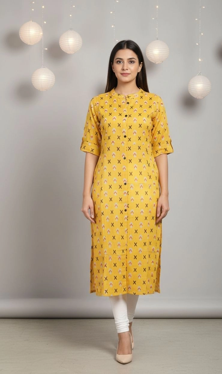 Cotton mustard yellow kurti CSK132
