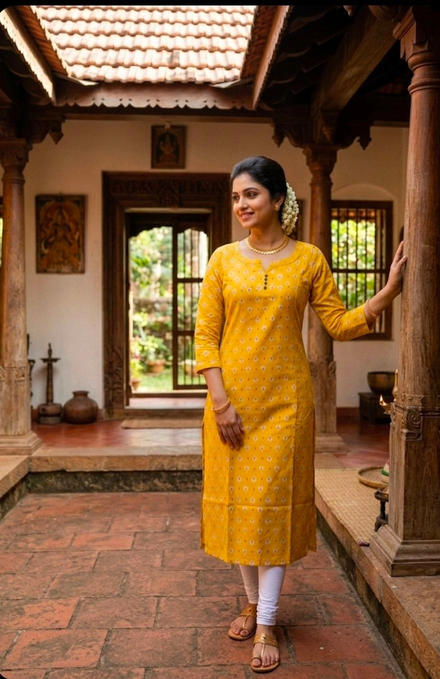 Pure cotton mustard yellow kurti