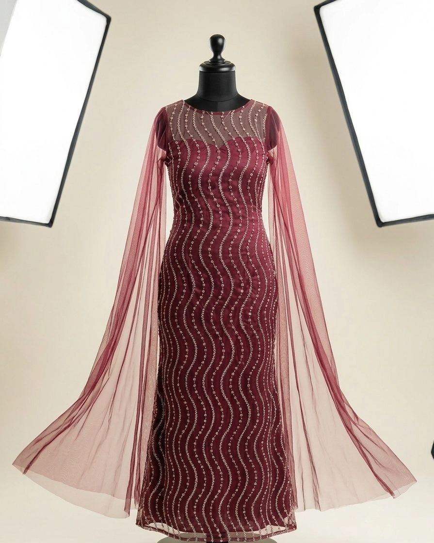 The Velvet Wine Cape Gown