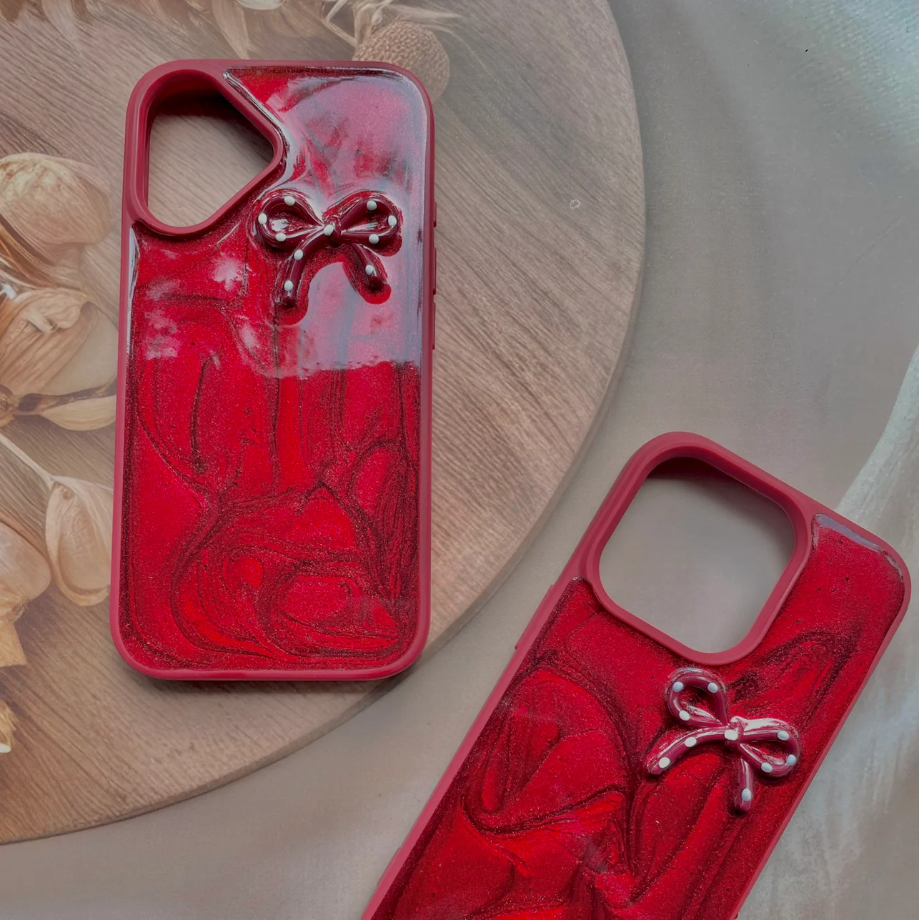 Red Ruby Bow iPhone Case – Glossy Protective Cover with 3D Bow Design 2